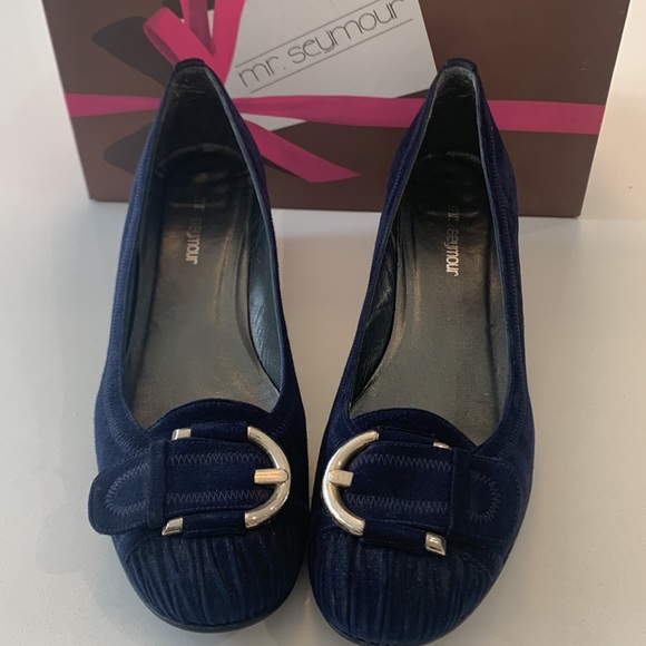 Mr.Seymour /Stuart Weitzman Blue Suede wedge shoes 9.5N - Picture 2 of 7
